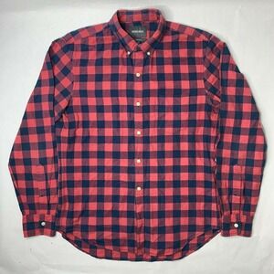 Bonobos Womens Large Tailored Slim Shirt Long Sleeve Button Front Red Blue Plaid